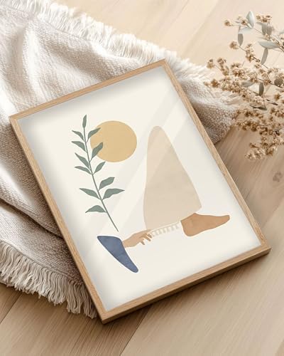 KensTro 16x20 Oak Framed Woman Touches Jesus' Robe Christian Wall Art | Natural Oak Wood Frame with Minimalist Biblical Healing Scene, Neutral Faith Decor for Living Room, Bedroom or Prayer Space