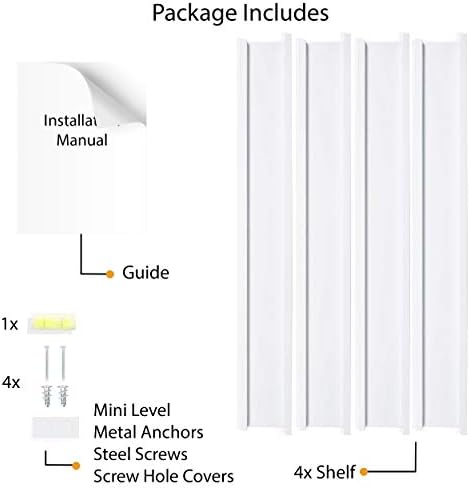 Wallniture Denver Modern Wall Mount Floating Picture Ledge Shelf - Nursery Hanging Bookshelf - 30 Inch White Set of 4 - Mounting Hardware Included