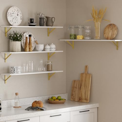 DINZI LVJ Long Wall Shelves, 39.4Inch Wooden Wall Mounted Shelves, Set of 4