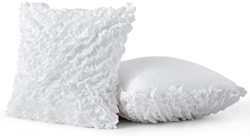 Leeden Throw Pillow Covers (Set of 2), 3D Design Handmade Cute Ruffles Pillowcase, Christmas Decorative Cushion Cover for Sofa Couch Bedroom Living Room, 22 x 22 inch, White