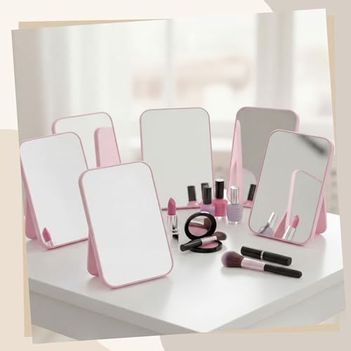 12 Pack 8x5 In Desk Makeup Mirror with Stand and Hanging Hole,Pink