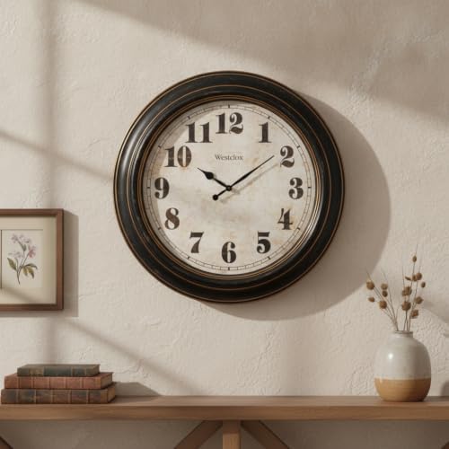 Westclox Traditional Large Wall Clock Battery-Operated Clock for Living Room, Bedroom, Office | Ideal Housewarming Gift (20 Inch, Rustwood)