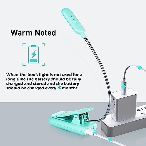 VAVOFO Rechargeable Book Light, Blue Light Blocking, Amber 1600K Clip On Reading Light, Eye Care 7 LEDs Kids Book Light for Reading in Bed with Power Indicator for Bookworms (Green)