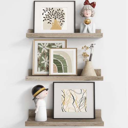 Axeman Picture Ledge Shelf, 16 Inch Grey Floating Shelves Set of 3