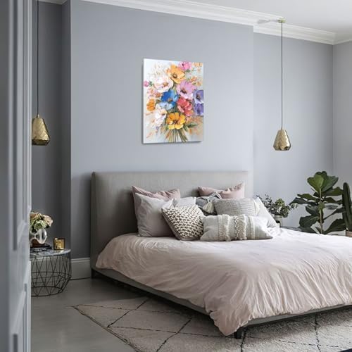Crekviy Colorful Flower Wall Art Floral Wall Decor Country Wildflower Canvas Prints Painting Botanical Pictures Decoration for Bathroom Bedroom Living Room Framed Artwork Girls Gifts 16"x20"