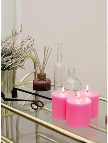CANDWAX 3x3 Pink Pillar Candles Set of 3 - Long Burning Unscented Smokeless Dripless Pillar Candles - Pink Candle Set for Wedding, Special Occasions and Ordinary Dinners - Spring Candle Pillars