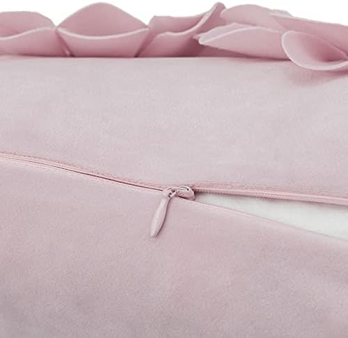 JWH 3D Flower Throw Pillow Cover, Velvet, Bright Pink, 12x20 Inches