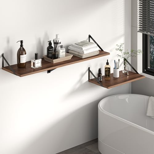 Heimlove 20W x 12D Deep Floating Shelves Set of 2 Walnut