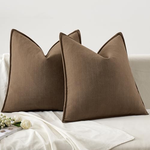 MIULEE Pack of 2 Dark Brwon Decorative Chenille Pillow Covers 20x20 Inch