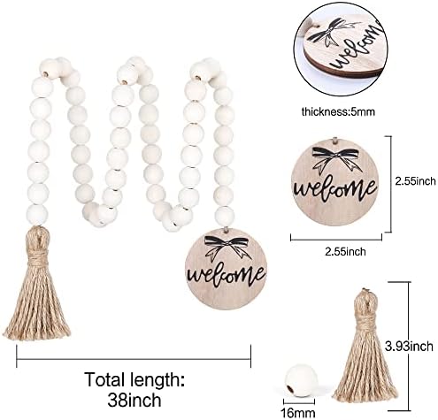 Meplait Welcome Wooden Bead Garland, 38in Decorative Beads Home Decor