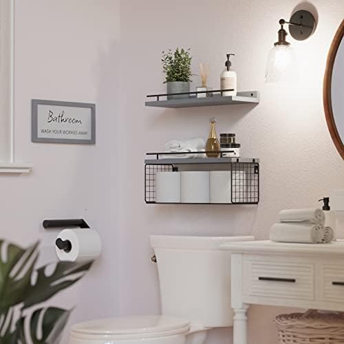 WOPITUES Floating Shelves for Bathroom Decor Art, Modern Grey