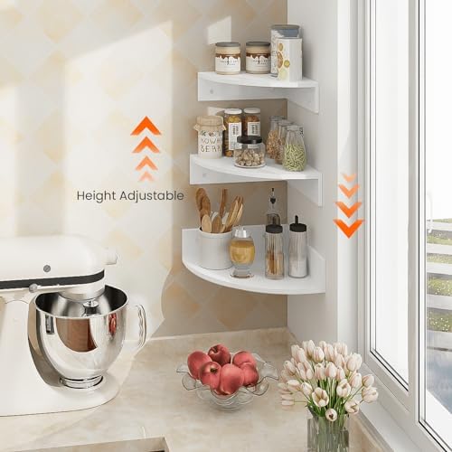 Homode Floating Corner Shelves, Set of 3 Wood Corner Wall Shelves with Wire Hole, 12 Inch Deep Hanging Corner Display Shelf for Living Room, Kitchen, Bedroom, White
