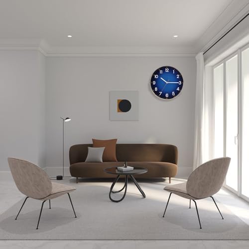 Navy Blue Wall Clock, Quality Quartz Silent Non-Ticking Battery Operated, 12" Modern Round Wall Clocks for Living Room Bedroom Kitchen Home Wall Decor(LJ)