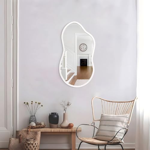 AAZZKANG Small Wall Mirror with Irregular Wood Framed Decorative White Hanging Mirrors for Bedroom Dressing Room Living Room Bathroom Entryway