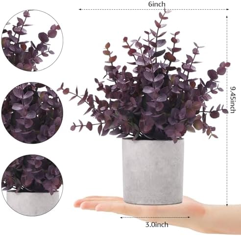 Coferset 2 Pack Small Fake Plants Eucalyptus Potted,Plum