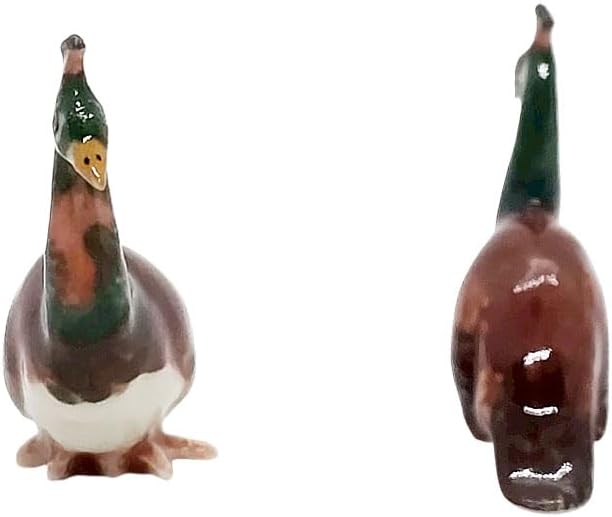 WitnyStore Tiny 1½" Multicolor Peahen Peacock Peafowl Bird Figurine - Miniature Hand Made Painted Ceramic Birds Aves Colorful Porcelain Feathered Animals Cute Decorative Collectible Figure Décor Gifts