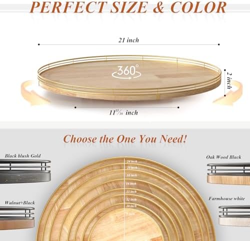 AMH 21-Inch Extra Large Lazy Susan with Oak Base and Black Iron Rail
