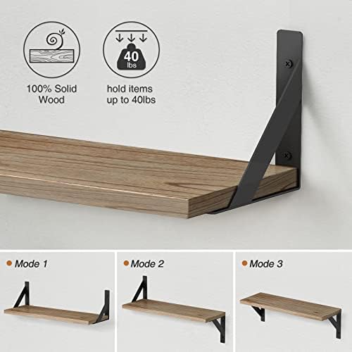 Forbena Wood Floating Shelves for Wall 24 inches Long, Large Bathroom Hanging Shelves Set of 3, Wall Mounted Storage Shelf for Bathroom Bedroom Living Room Kitchen Closet (Natural Wood)