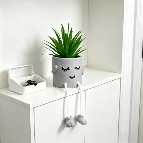 Zerzsy Small Artificial Plants in Cement Pots with Hanging Leg, Bathroom Plants Decor, Cute Fake Plant Succulents Desk Decor for Women, Shelf Decor Aesthetic - Set of 1