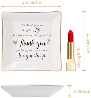 HOME SMILE Bonus Mom Gifts Mother's Day,Step Mom Ceramic Ring Jewelry Dish Tray Plate for Birthday Christmas-You Didn't Give Me Life but Life Gave Me You,Thank You for Loving Me As Your Own