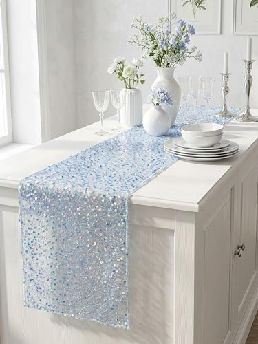 FEXIA Blue Table Runner 12x72 Inches Table Decoration for Wedding Party