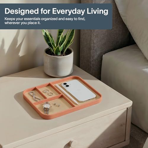 Nordik Leather Valet Tray - Medium EDC Tray - Coral Blush 9.5 x 7.9 in