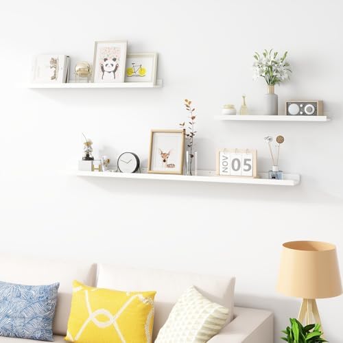 Acovy Picture Ledge Shelf, Wood Floating, Set of 2, 48 inch, White