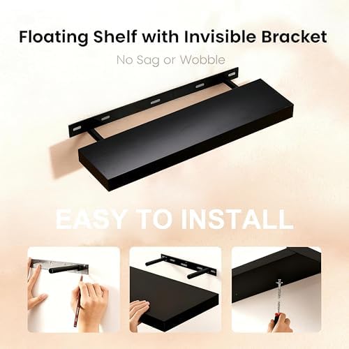 Floating Shelves for Wall,Over The Toilet Storage Cabinet-Set of 2 Black 24 Inch.Wall Shelves for Bathroom,Bedroom,Living Room,Kitchen-Modern Helf Display Organizer&Decor(Black,2pcs)