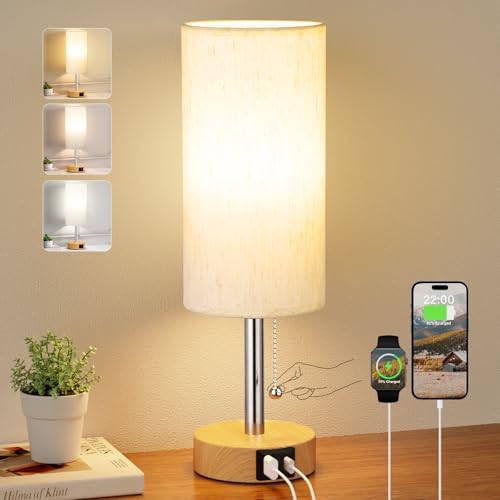 Bedside Table Lamp for Bedroom Nightstand - Small Desk Lamp with USB Ports