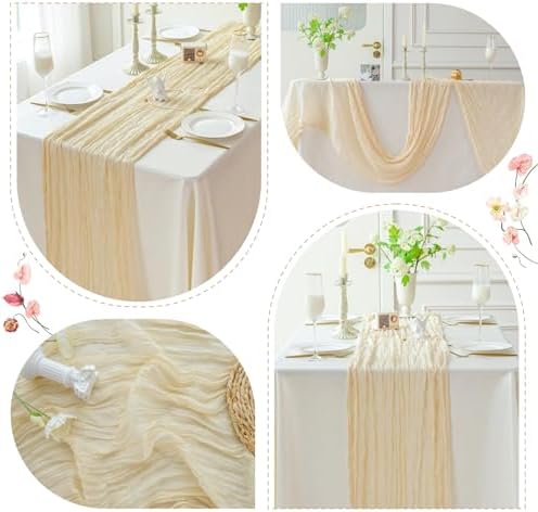 Sioloc 5 Pack Beige Cheesecloth Table Runner 120'' x 35'',Spring Easter Decor Soft Gauze Boho Wedding Table Decor for 10ft Table Birthday Party,Baby Shower, Bridal Shower, Home & Event Decor