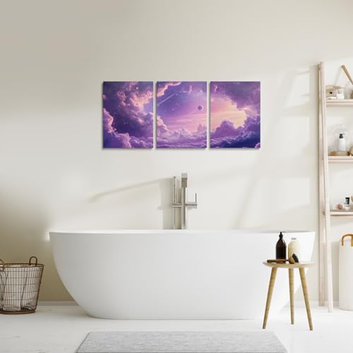 Feelyou Purple Galaxy 3 Piece Canvas Wall Art for Living Room Bedroom Starry Galaxy Wall Art for Home Decor 3D Printed Space Office Decor Artwork Dreamy Nebula Picture Painting Posters