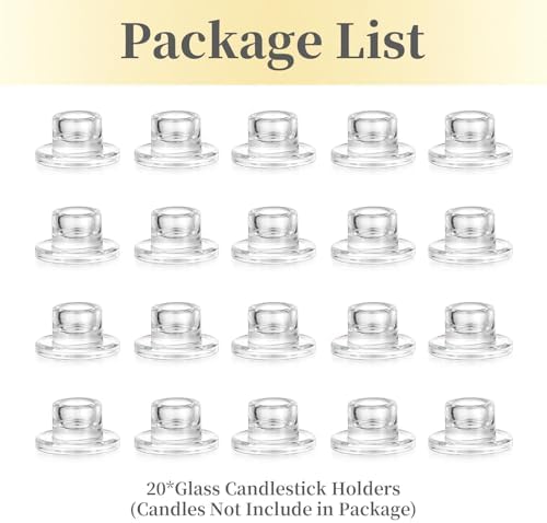Hewory Glass Taper Candle Holders Bulk, 20 PCS Clear Candlestick Holders