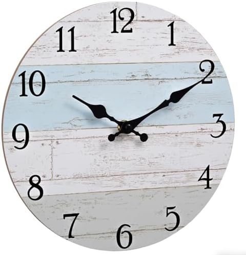 KECYET Wall Clock 14 Inch Silent Non-Ticking Coastal Beach Style Wall Clocks Battery Operated Rustic Retro Decorative for Kitchen, Bathroom, Living Room, Laundry Room(Azure Blue)