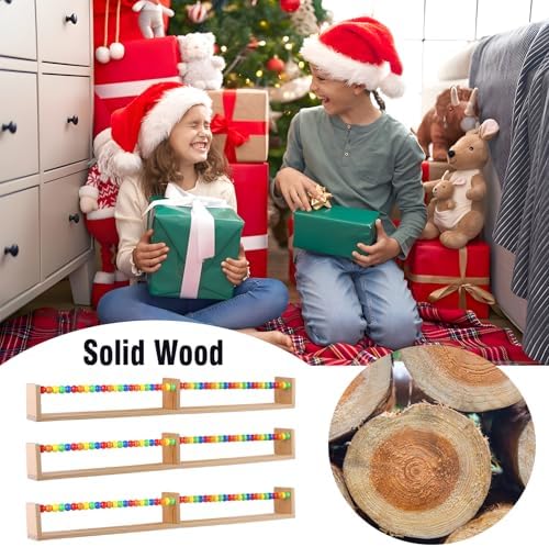 birola Nursery Book Shelves Set of 3,Wood Floating Book Shelves for Wall,Wall Book Shelf for Kids,Bathroom Decor, Kitchen Spice Rack (Five-Color Beads)