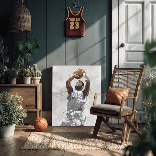 Kyrie Irving Basketball Canvas Wall Art, Sports Player Poster, 8x10 Inch | Abstract splash ink athletic artwork, motivational sports wall decor for teen boys room, bedroom, living room, gym or office