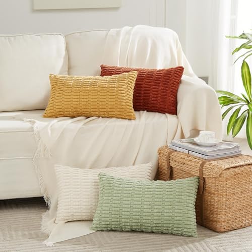 Fancy Homi 4 Packs Decorative Throw Pillow Covers for Living Room Couch Bed, Modern Farmhouse Boho Home Décor Accent Cushion Case, 20" x 12", Fall