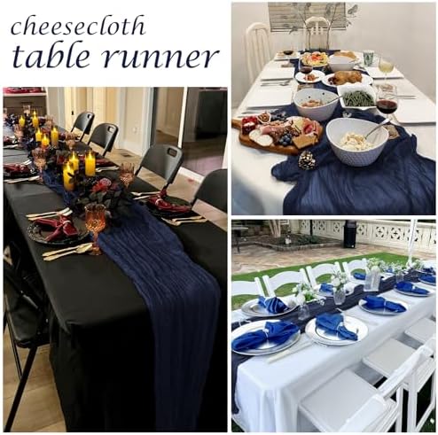 12 Pack Navy Blue Cheesecloth Table Runner 17 x 108 Inch Gauze Table Runner Fabric Semi Sheer Cheese Cloth Table Decor Bulk for Rustic Romantic Wedding Baby Shower Table Decoration
