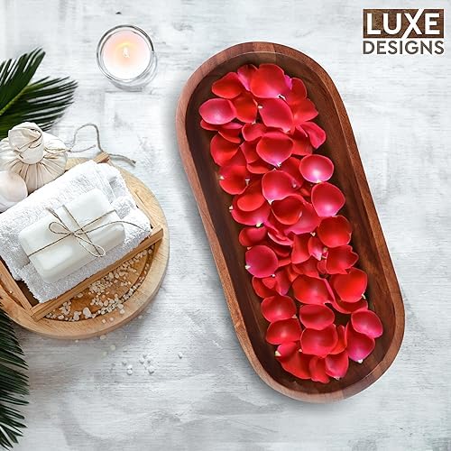 Luxe Designs Wooden Dough Bowl - Dark Burnt Acacia Wood - Handmade Decorative Bowls for Home Decor, Bathroom, Kitchen Counter, & More - Rustic Large Wood Dough Bowl for Decor, Cosmetics, and Keys