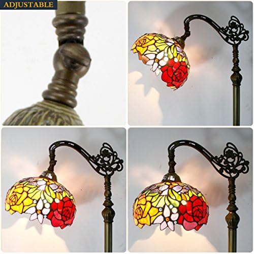 WERFACTORY Tiffany Floor Lamp Red Rose Flower Stained Glass Arched Lamp