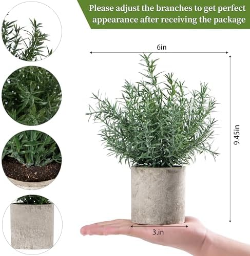 Coferset 2 Pack Small Fake Plants Rosemary Potted,Green