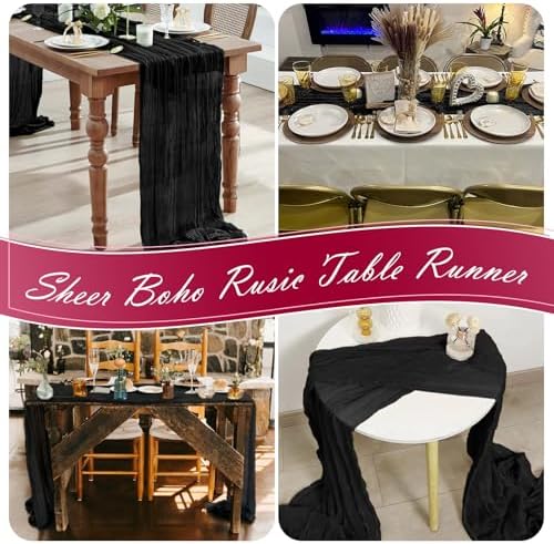 30 Pack Black Cheesecloth Table Runner 17 x 108 inch Cheese Cloth Table Runners 9ft Black Table Runner Rustic Romantic Sheer Gauze Runner for Wedding Party Baby Shower Table Decoration