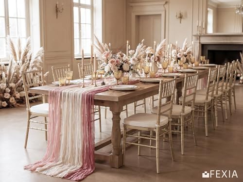 FEXIA 3 Pack Cheesecloth Table Runner 35x120 Inches Tie Dye Nude Pink Gauze Table Runner for Wedding Party Bridal Shower First Communion Centerpiece Engagement Boho Table Decoration for Dinning Room
