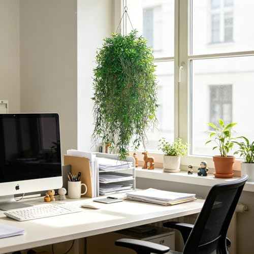 dallisten 4Pcs Fake Hanging Fern Plants for Outdoors, UV Resistant Artificial Ferns Greenery Vines Faux Trailing Plants for Indoor Wall Porch Wedding Boho Home Garden Decor(4PCS DeepGreen Ferns)
