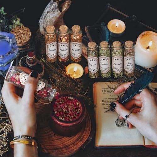 Witchcraft Supplies Herbs, Dried Flowers Bottles Kit for Beginner, 30 Pack