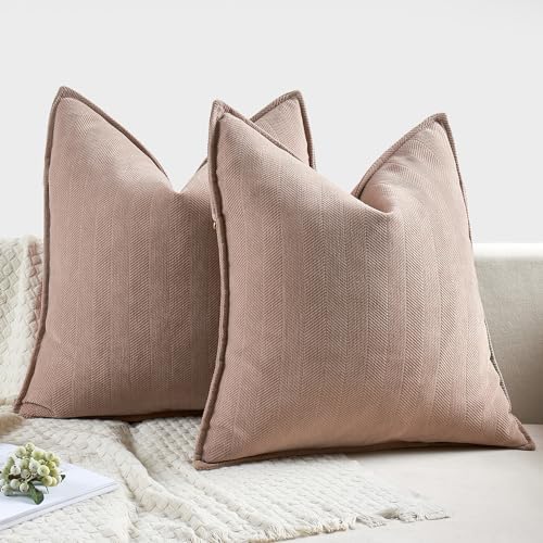 MIULEE Pack of 2 Blush Pink Decorative Chenille Pillow Covers 16x16 Inch