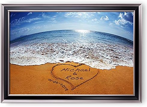 Sand Writing Personalized Art Framed Arts Gift,includes Names and the Date Unique Gift for Anniversary.With Different Frame Styles Framed Size:33 5/8X23 5/8 inches