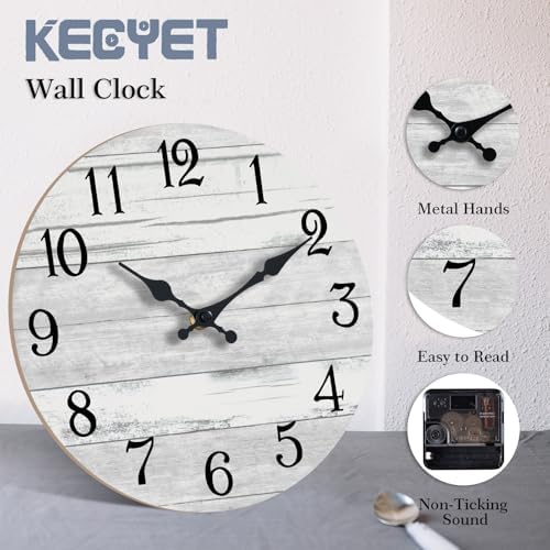 KECYET 18 Inch Wall Clock Battery Operated Gray White Silent Farmhouse