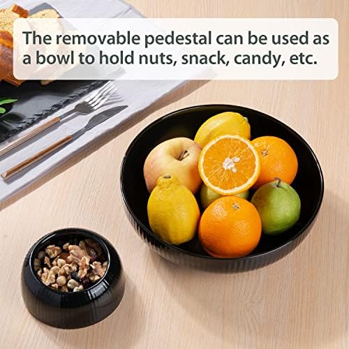 Ceramic Fruit Bowl for Kitchen Counter, Large Fruit Basket with Hole, Black