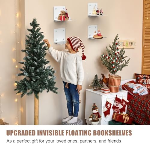 Eapele Invisible Floating Bookshelf, Heavy-Duty Hanging Bookshelves, Steel Constructed Wall Mounted Hidden Bookshelf with Mounting Hardware, 6PCS White