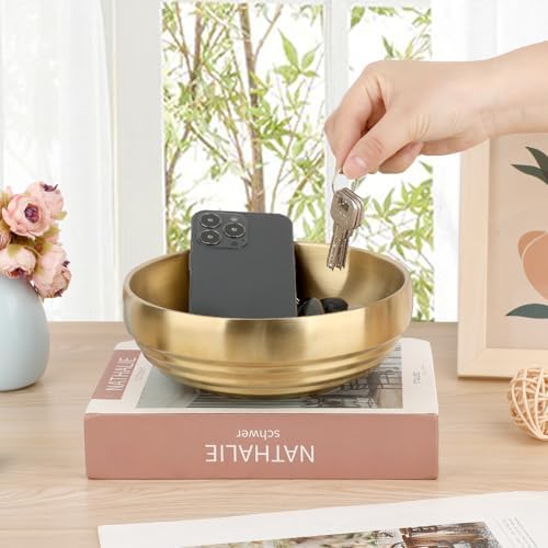 7.4" Gold Decorative Bowl, 2 Packs Key Bowls for Entryway Table